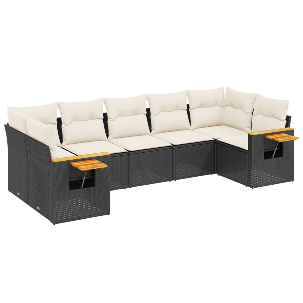 7-dijelni set vrtnih sofa od poliratana s jastucima crni