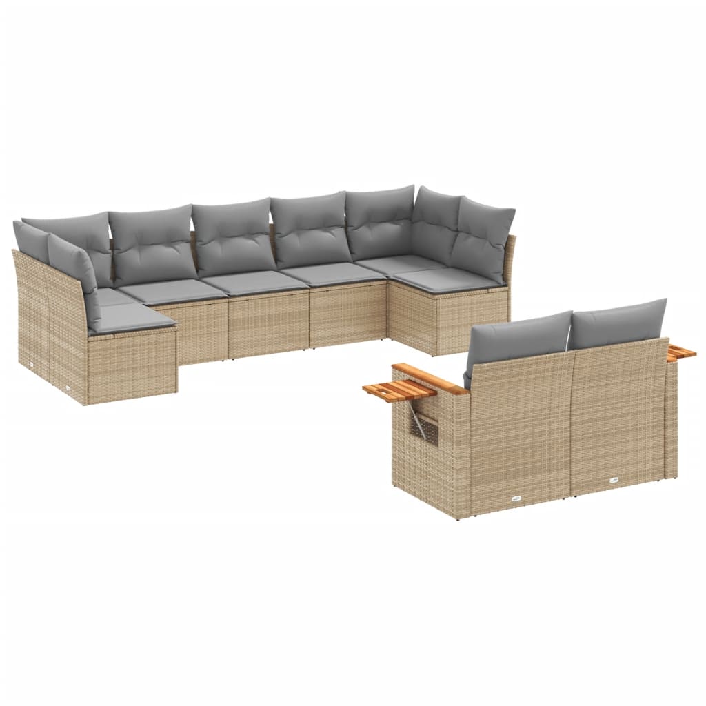 9-dijelni set vrtnih sofa s jastucima bež od poliratana