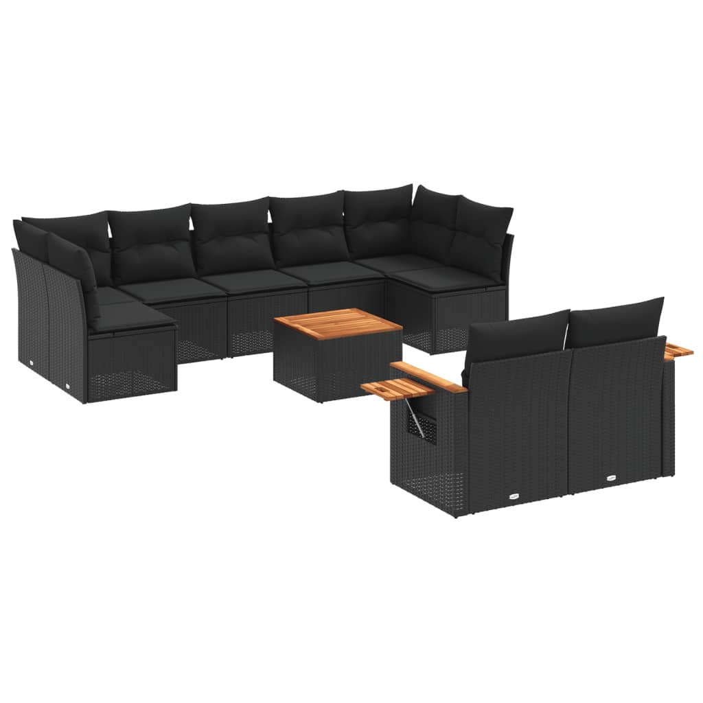 10-dijelni set vrtnih sofa s jastucima crni od poliratana