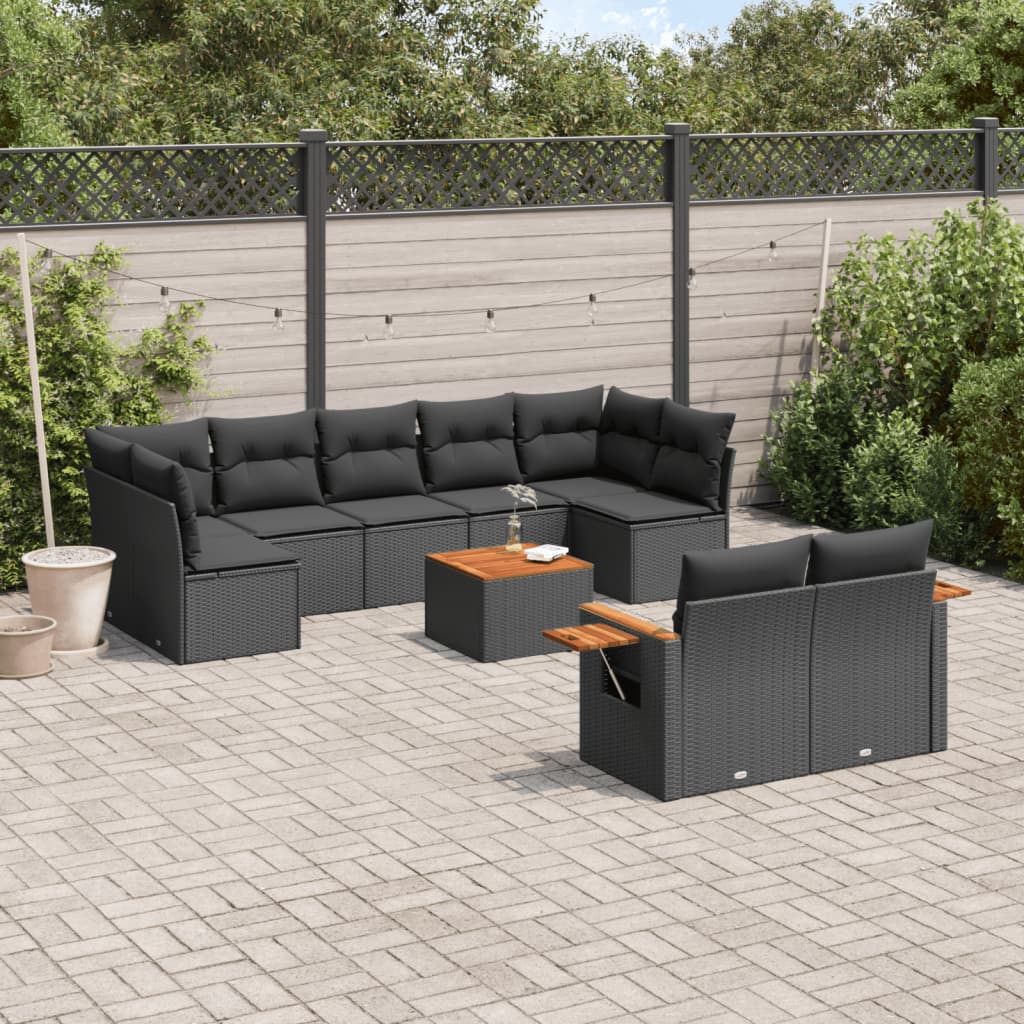 10-dijelni set vrtnih sofa s jastucima crni od poliratana