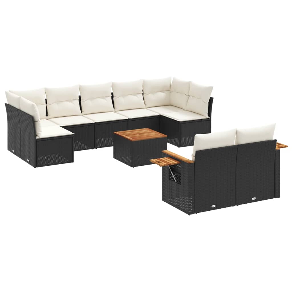 10-dijelni set vrtnih sofa s jastucima crni od poliratana