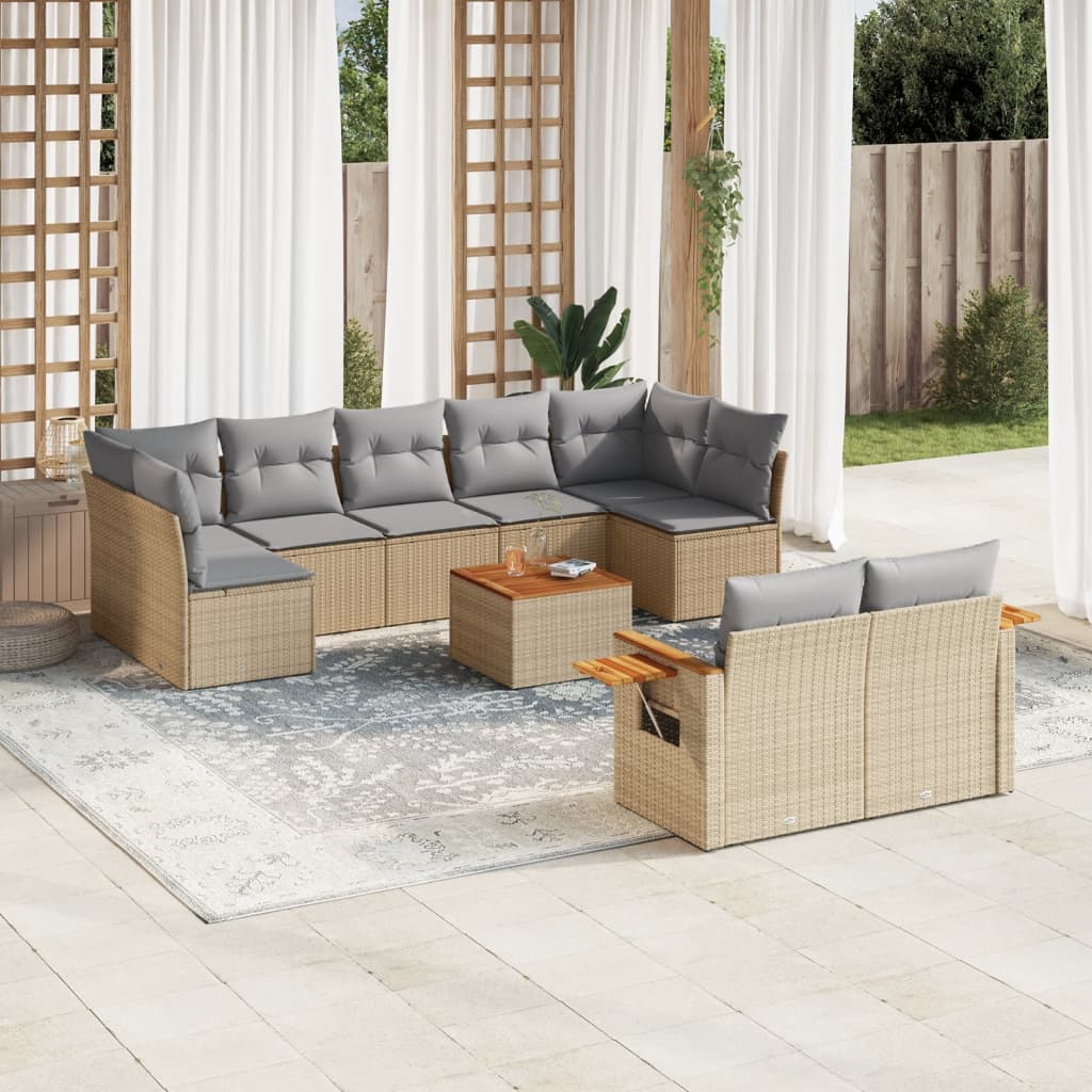10-dijelni set vrtnih sofa s jastucima bež od poliratana