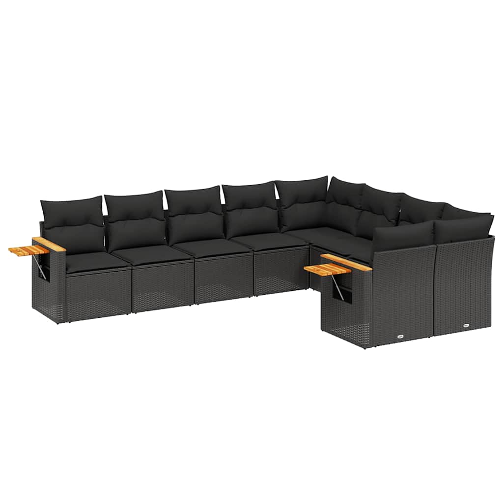 9-dijelni set vrtnih sofa s jastucima crni od poliratana