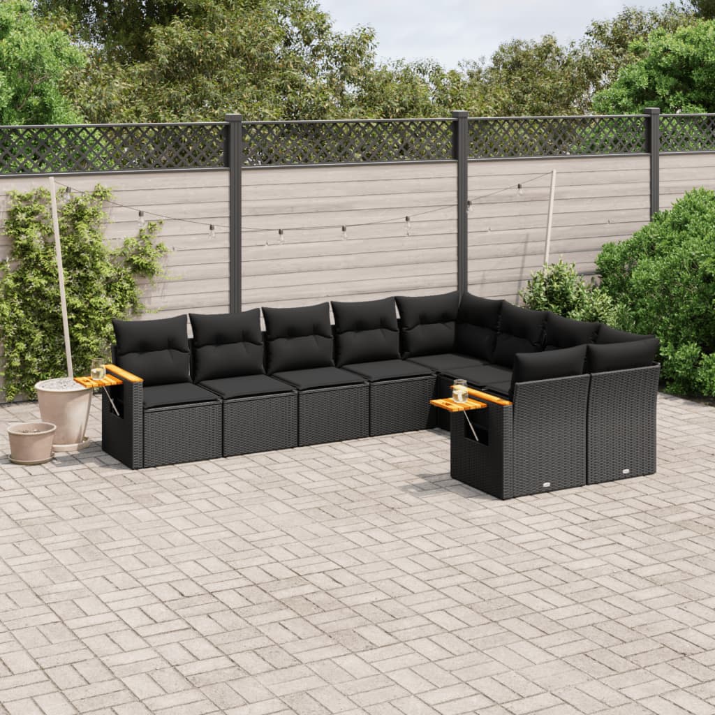 9-dijelni set vrtnih sofa s jastucima crni od poliratana