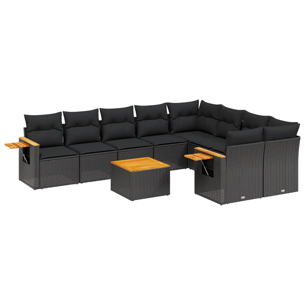 10-dijelni set vrtnih sofa s jastucima crni od poliratana