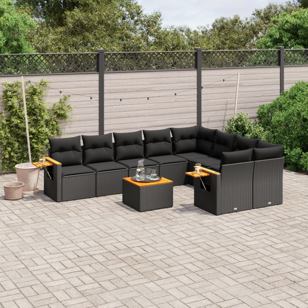 10-dijelni set vrtnih sofa s jastucima crni od poliratana