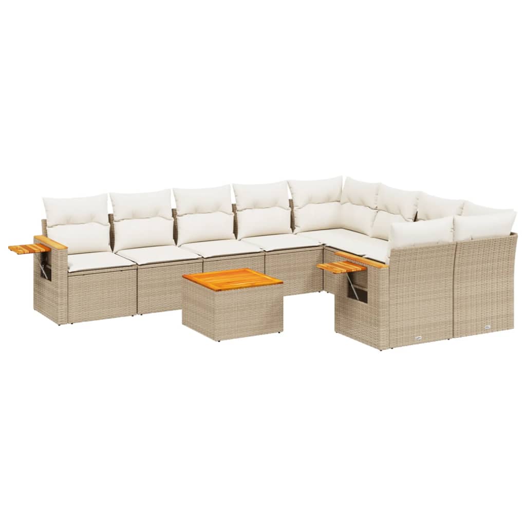 10-dijelni set vrtnih sofa s jastucima bež od poliratana