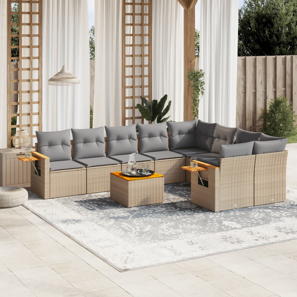 10-dijelni set vrtnih sofa s jastucima bež od poliratana