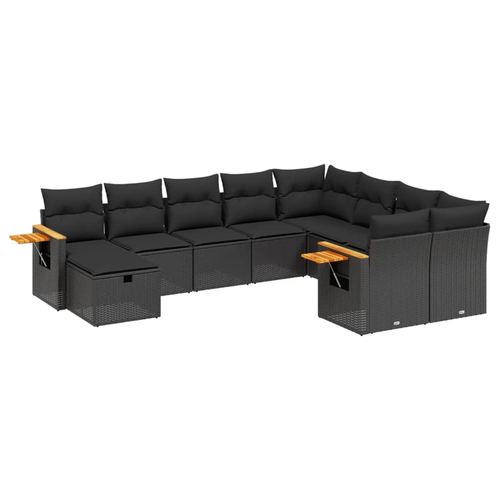 10-dijelni set vrtnih sofa s jastucima crni od poliratana