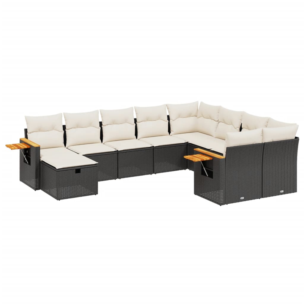 10-dijelni set vrtnih sofa s jastucima crni od poliratana