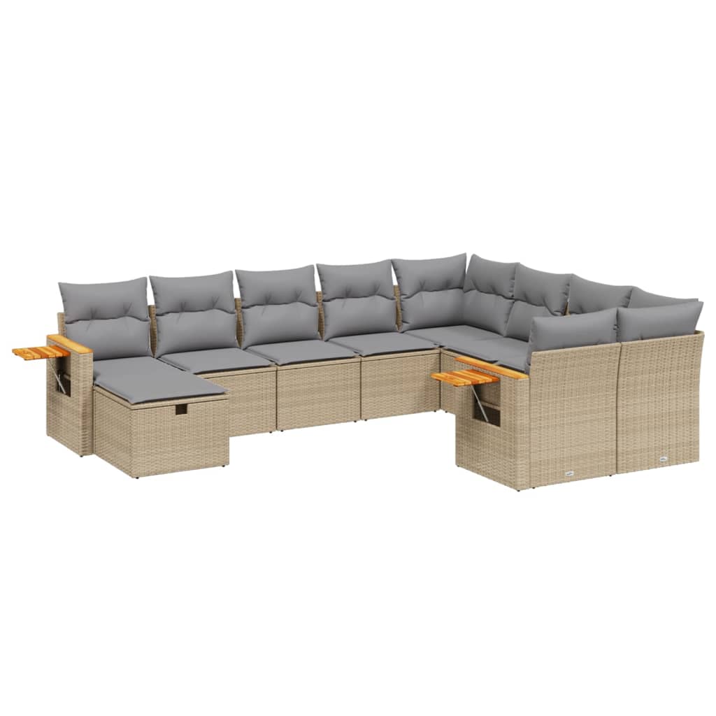 10-dijelni set vrtnih sofa s jastucima bež od poliratana