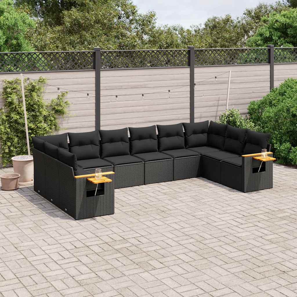 10-dijelni set vrtnih sofa s jastucima crni od poliratana
