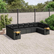10-dijelni set vrtnih sofa s jastucima crni od poliratana