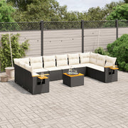 11-dijelni set vrtnih sofa od poliratana s jastucima crni