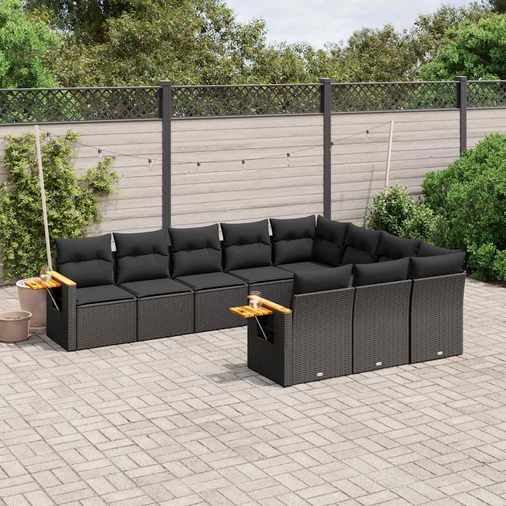 10-dijelni set vrtnih sofa s jastucima crni od poliratana