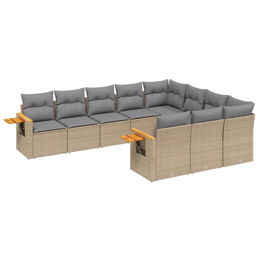 10-dijelni set vrtnih sofa s jastucima bež od poliratana