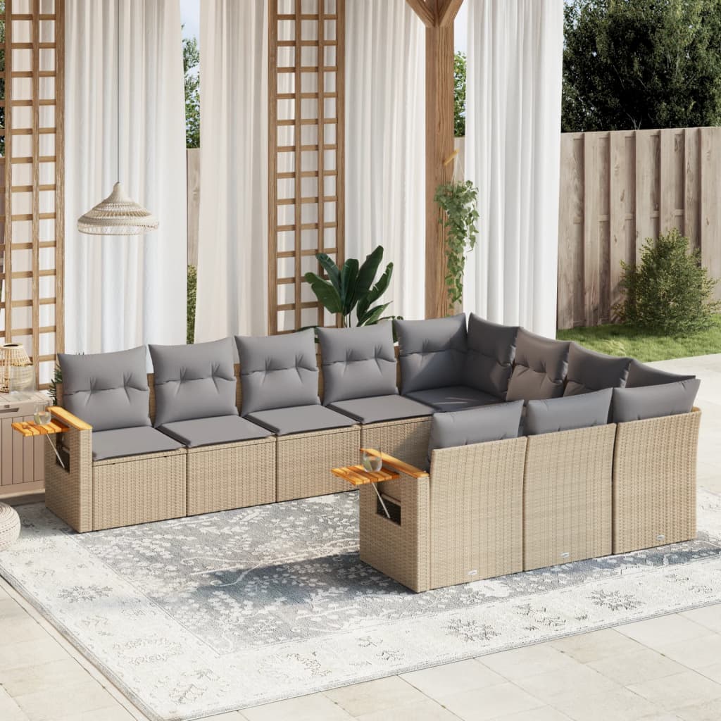 10-dijelni set vrtnih sofa s jastucima bež od poliratana