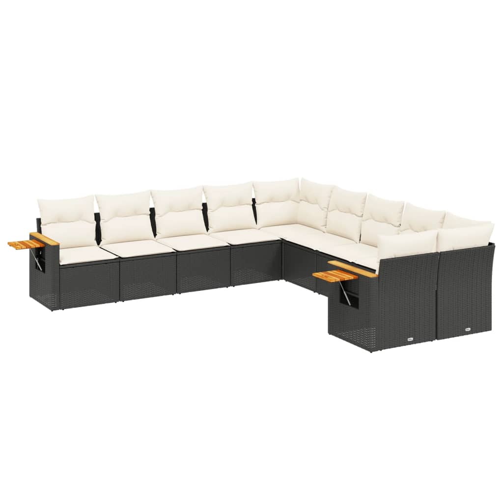 10-dijelni set vrtnih sofa s jastucima crni od poliratana