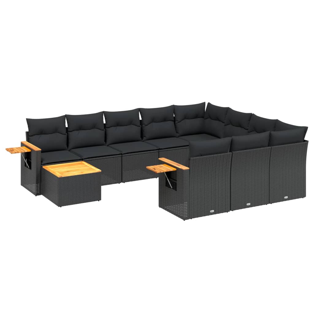 11-dijelni set vrtnih sofa od poliratana s jastucima crni