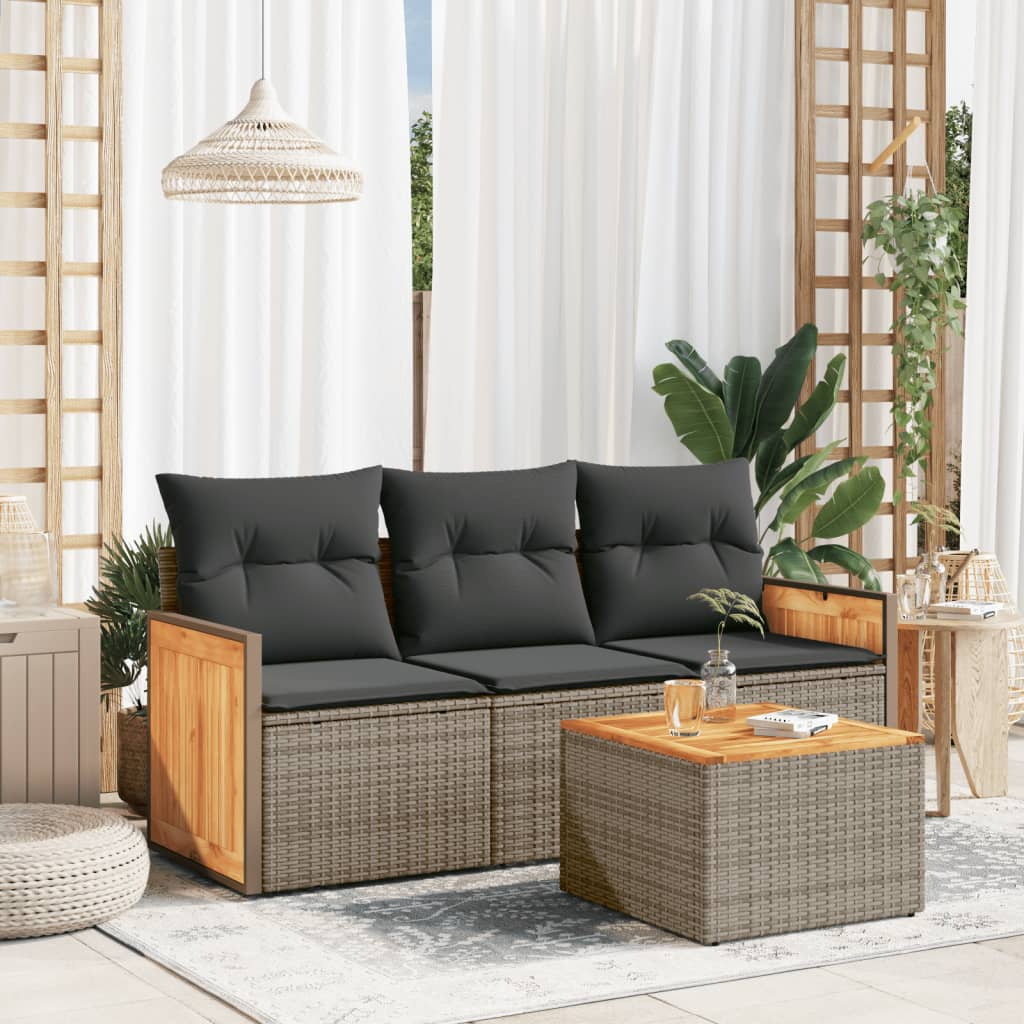 4-dijelni set vrtnih sofa od poliratana s jastucima sivi
