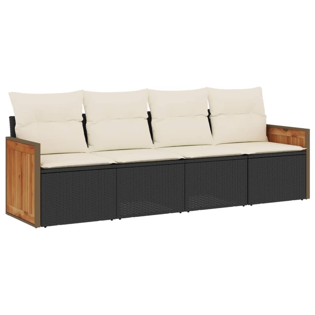 4-dijelni set vrtnih sofa od poliratana s jastucima crni
