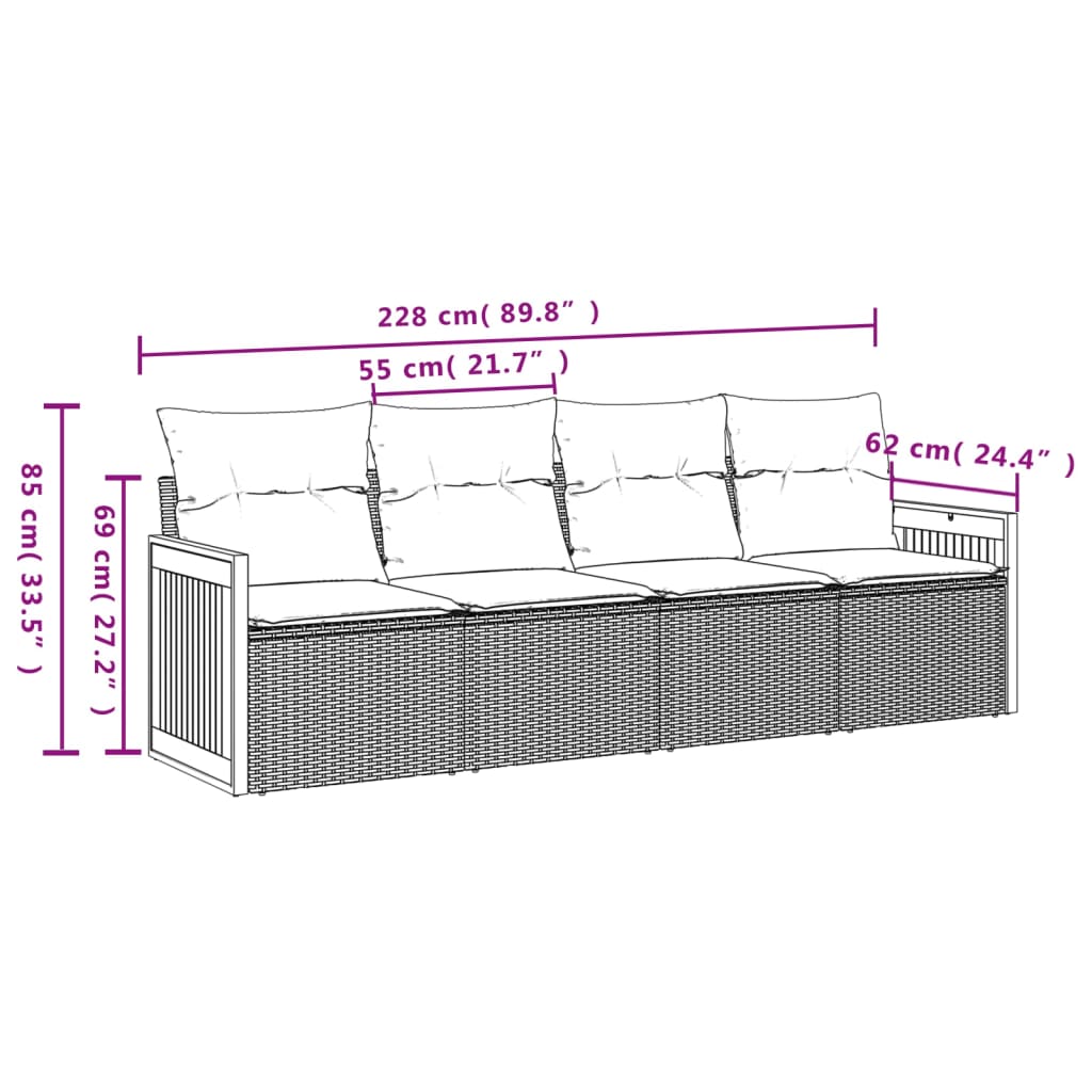 4-dijelni set vrtnih sofa od poliratana s jastucima crni