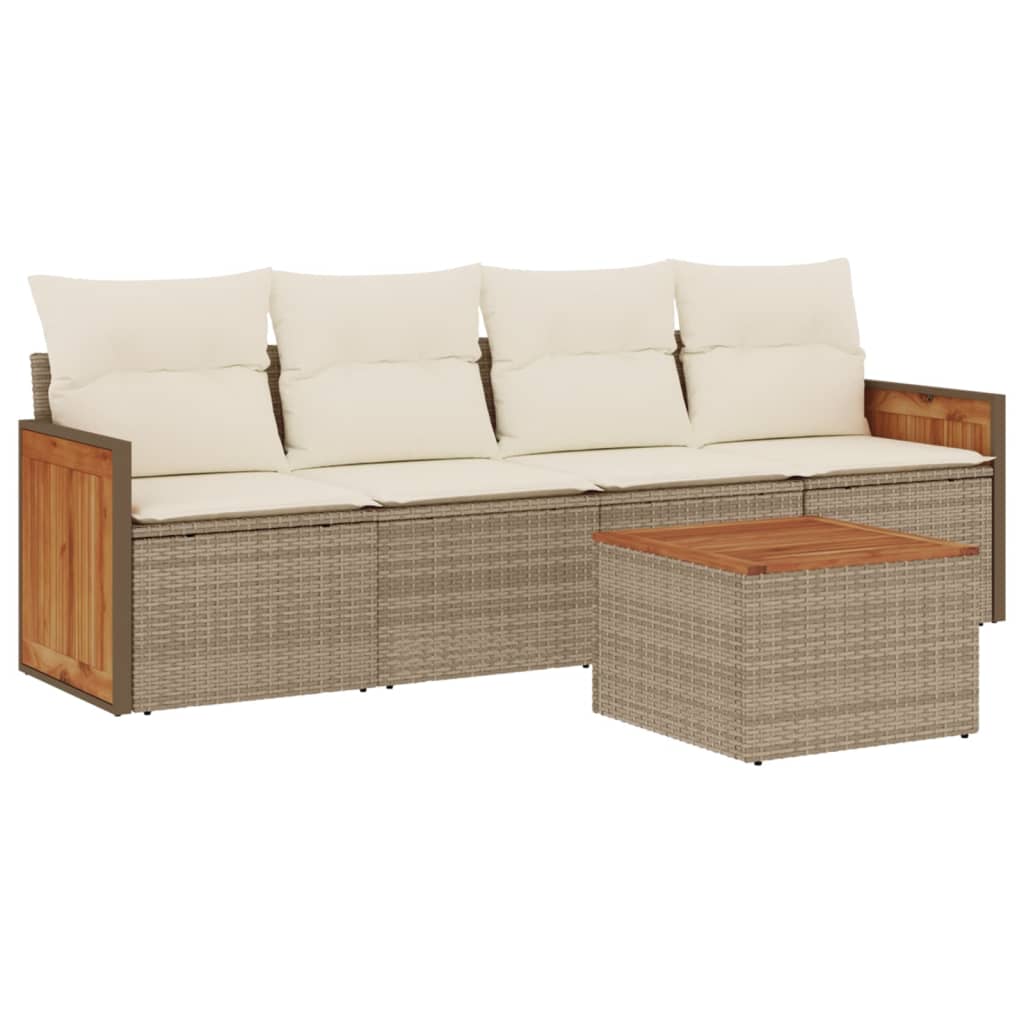 5-dijelni vrtni set sofa s jastucima bež od poliratana