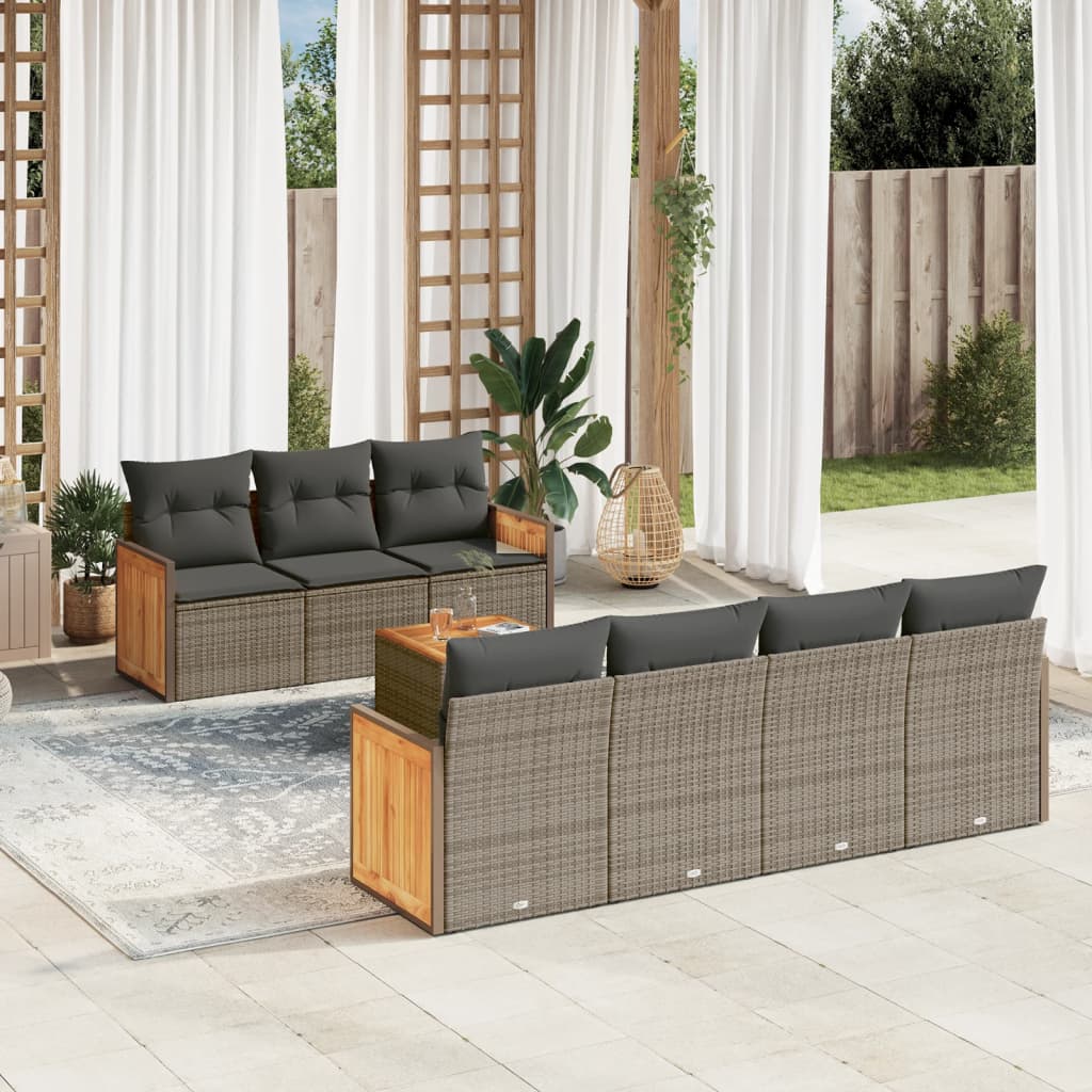 8-dijelni set vrtnih sofa od poliratana s jastucima sivi