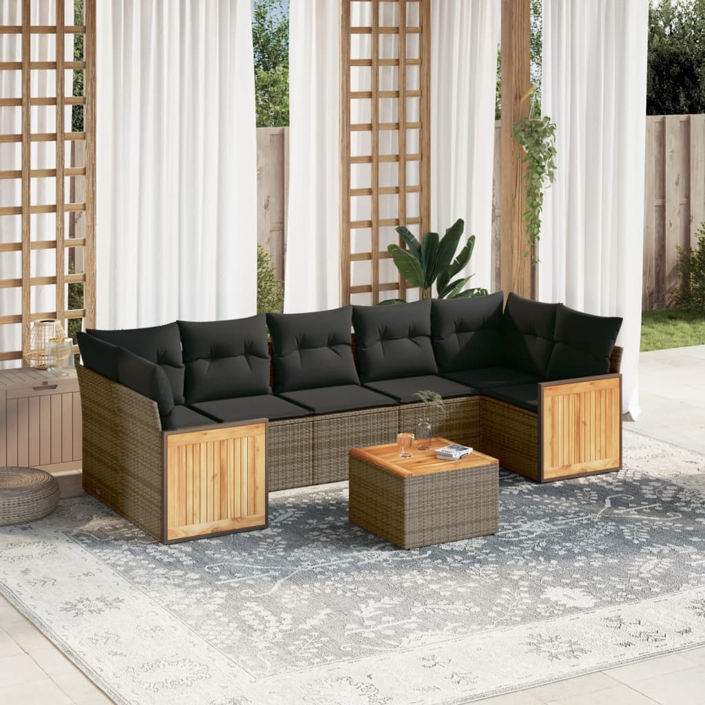 8-dijelni set vrtnih sofa od poliratana s jastucima sivi
