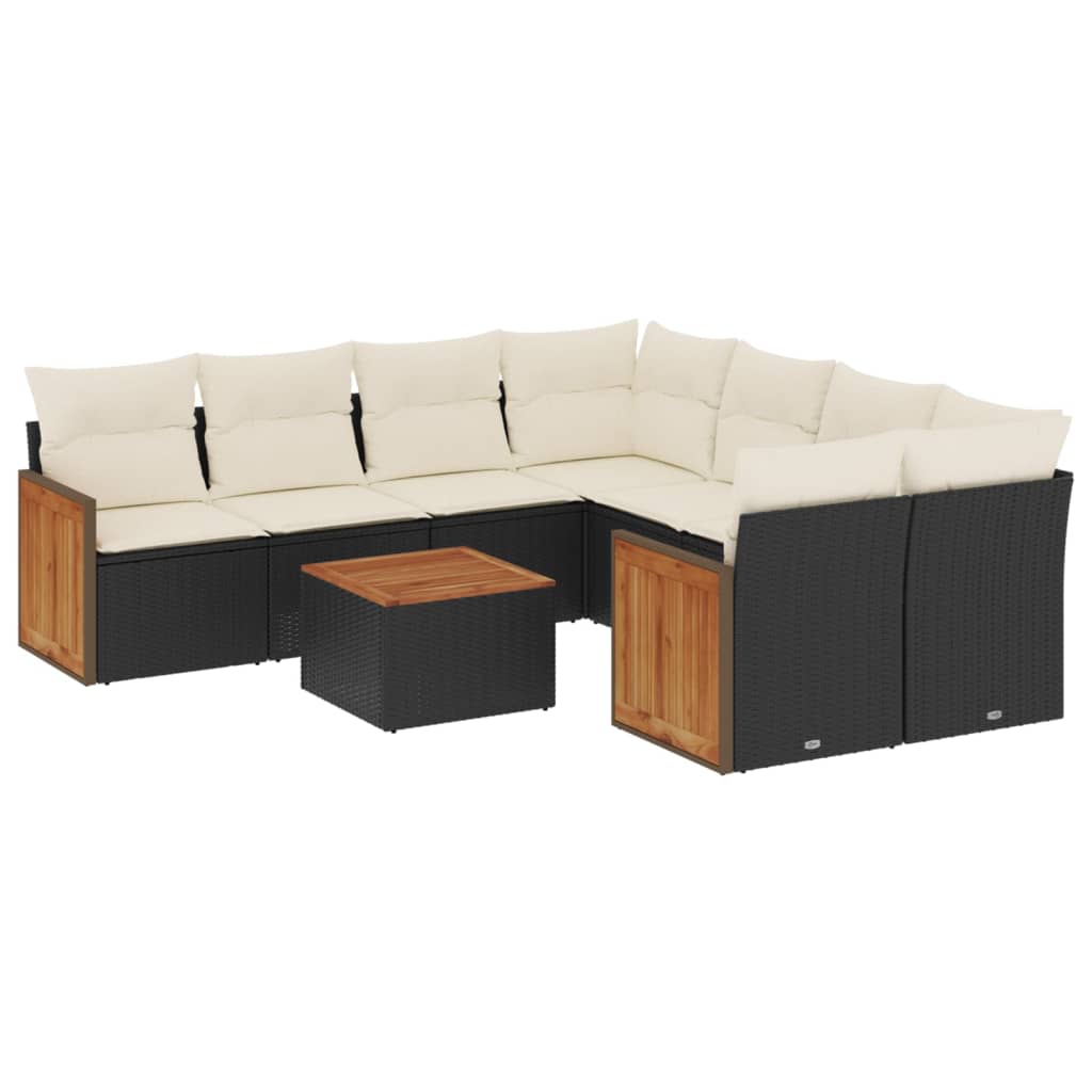 9-dijelni set vrtnih sofa s jastucima crni od poliratana