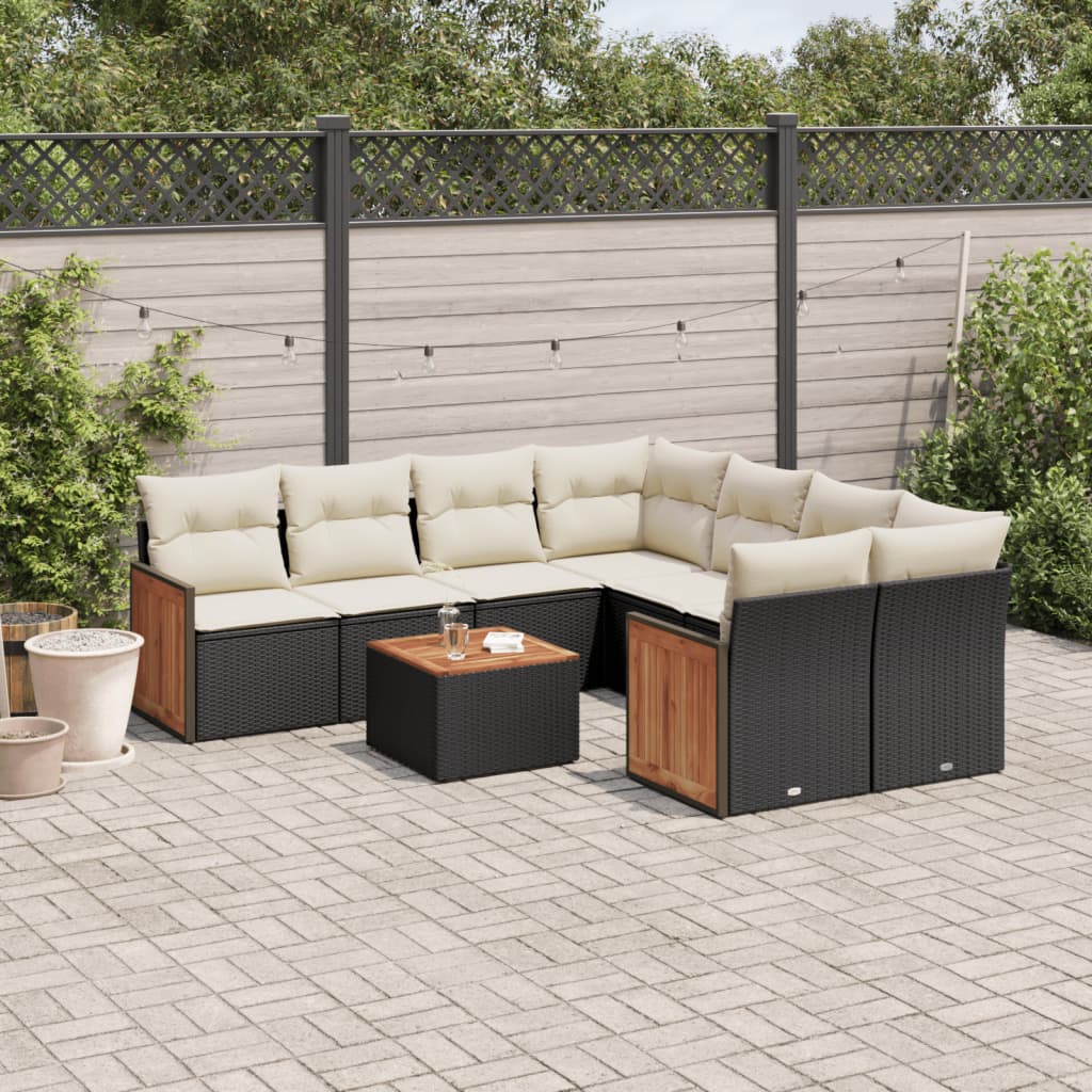 9-dijelni set vrtnih sofa s jastucima crni od poliratana