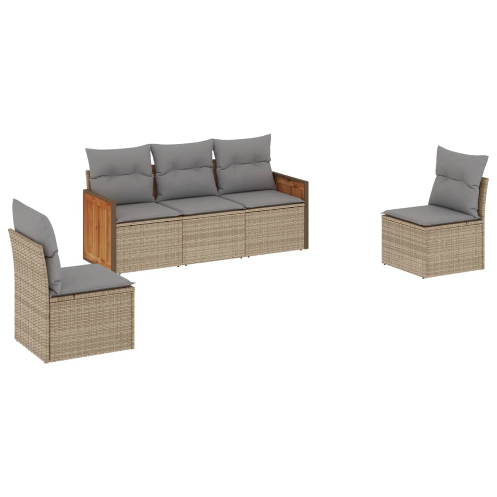 5-dijelni vrtni set sofa s jastucima bež od poliratana
