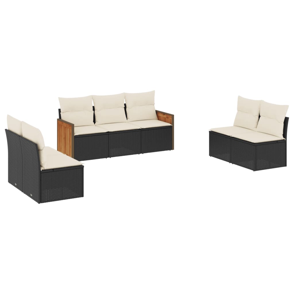 7-dijelni set vrtnih sofa od poliratana s jastucima crni