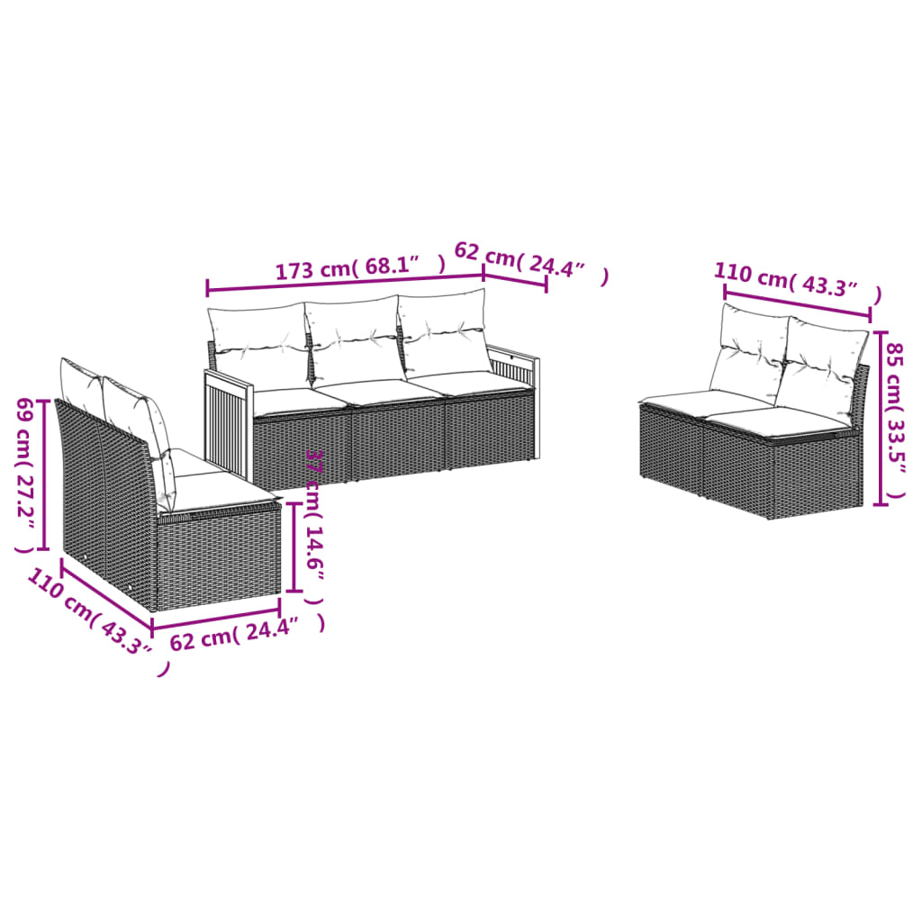7-dijelni set vrtnih sofa sivi od poliratana