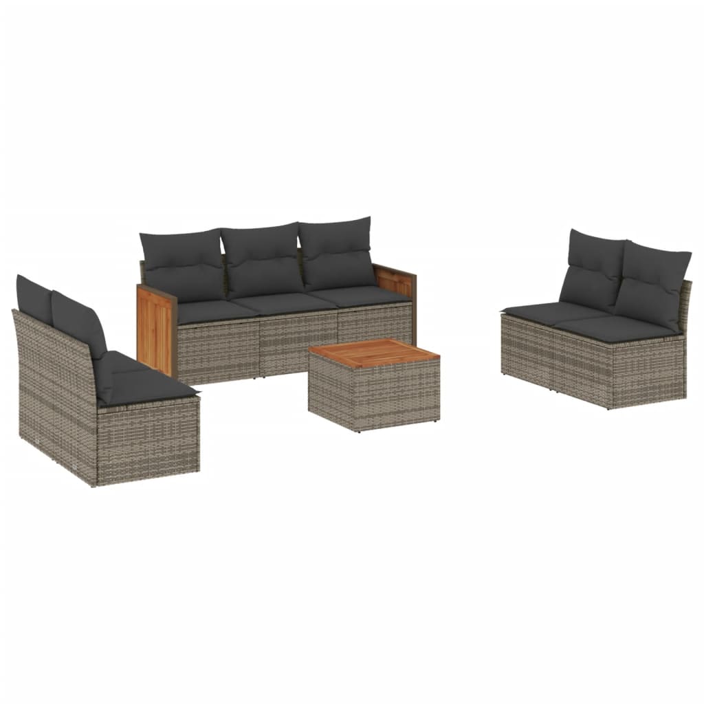8-dijelni set vrtnih sofa od poliratana s jastucima sivi