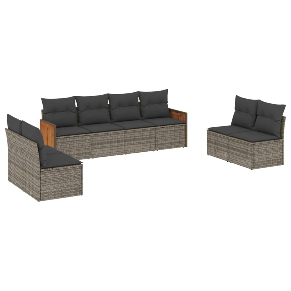 8-dijelni set vrtnih sofa od poliratana s jastucima sivi
