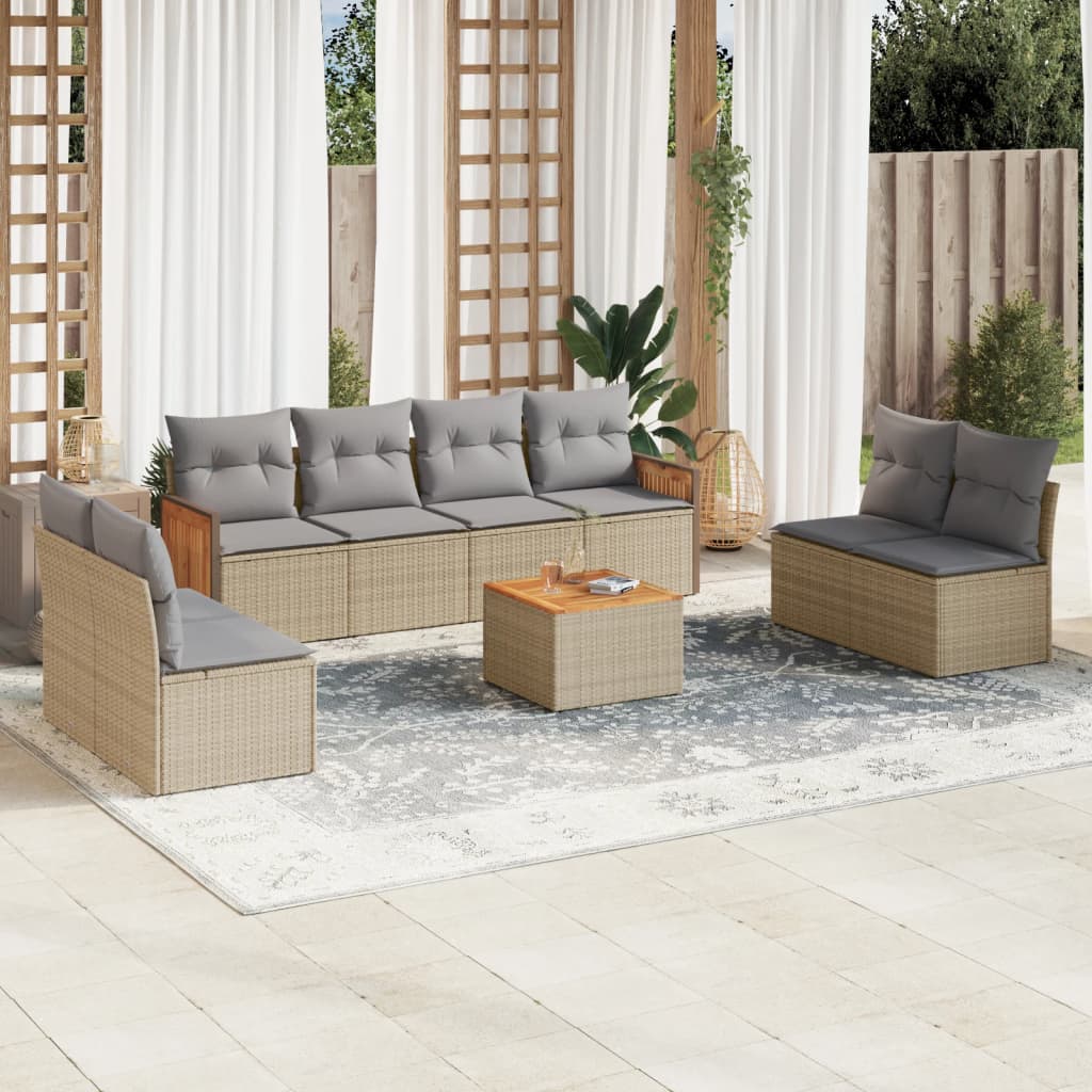 9-dijelni set vrtnih sofa s jastucima bež od poliratana