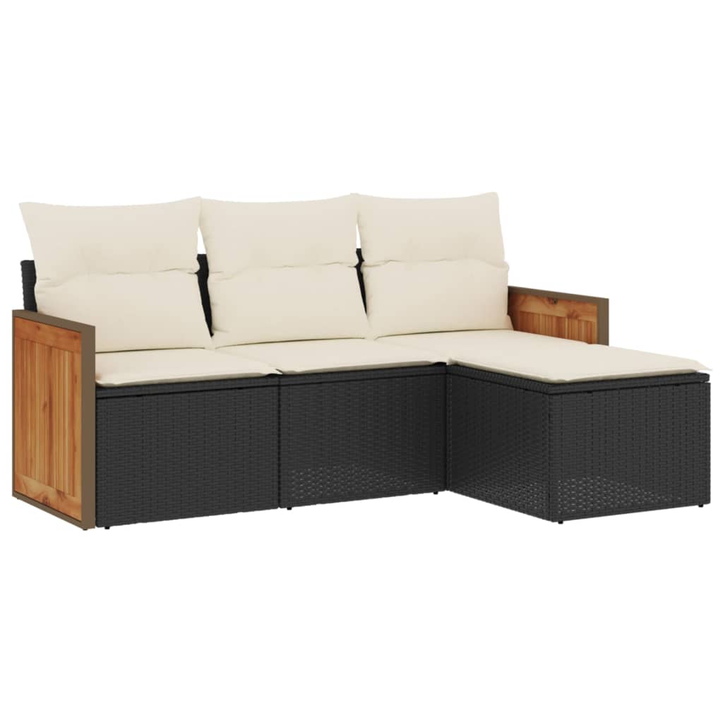 4-dijelni set vrtnih sofa od poliratana s jastucima crni