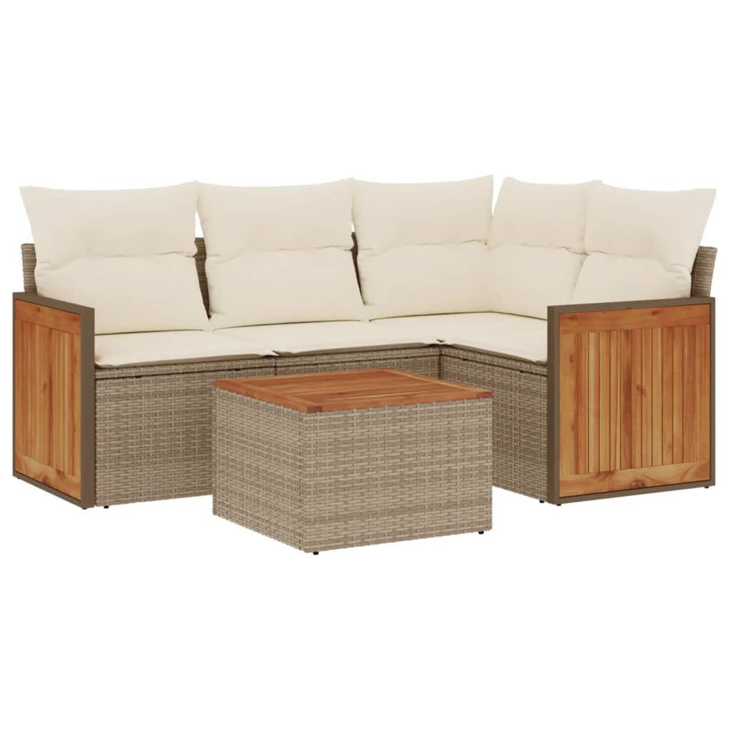 5-dijelni vrtni set sofa s jastucima bež od poliratana