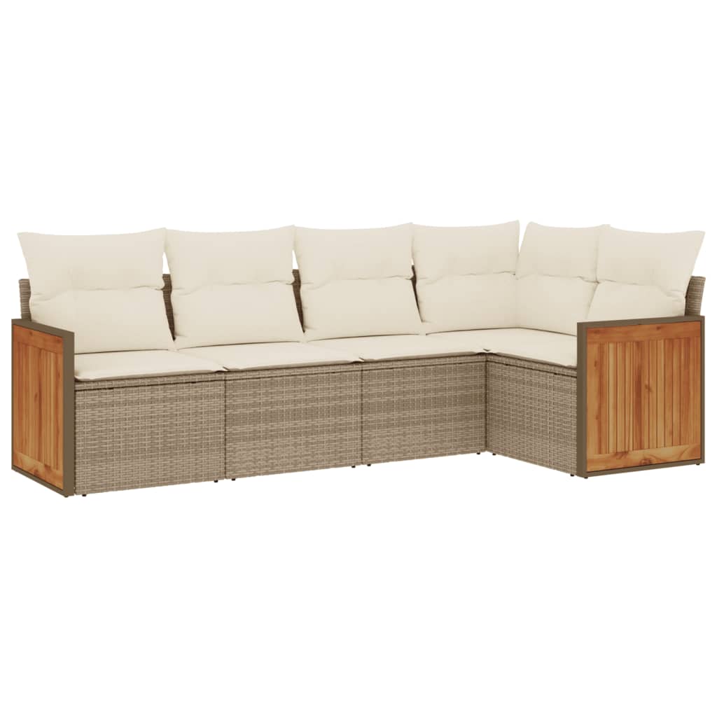 5-dijelni vrtni set sofa s jastucima bež od poliratana