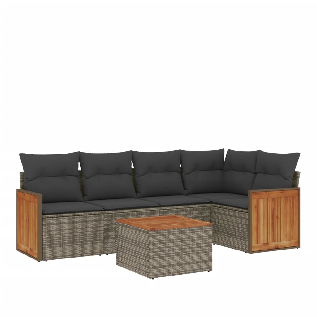 6-dijelni set vrtnih sofa od poliratana s jastucima sivi