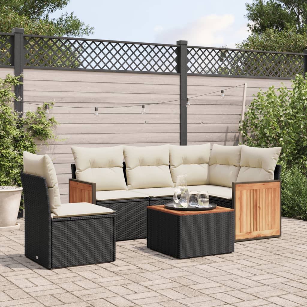 6-dijelni set vrtnih sofa s jastucima crni od poliratana