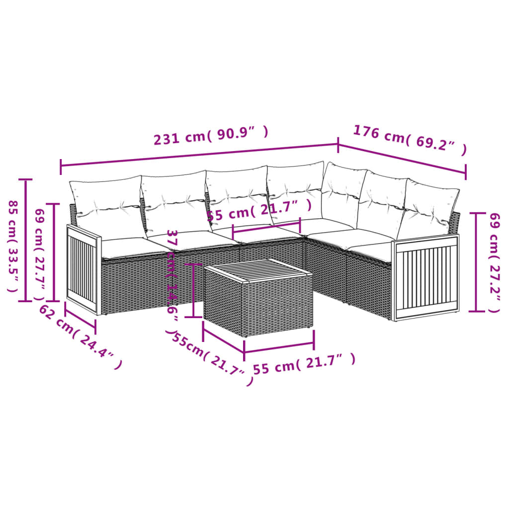 7-dijelni set vrtnih sofa sivi od poliratana