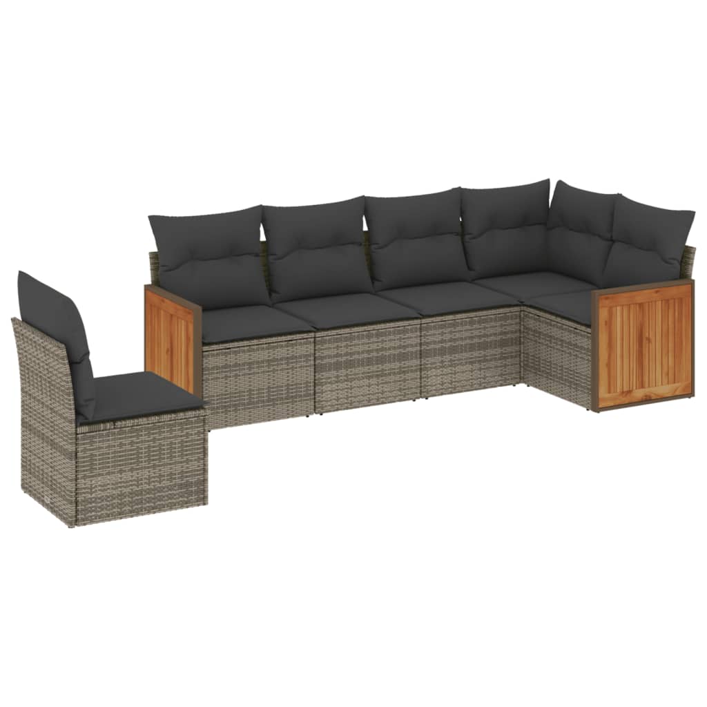 6-dijelni set vrtnih sofa od poliratana s jastucima sivi