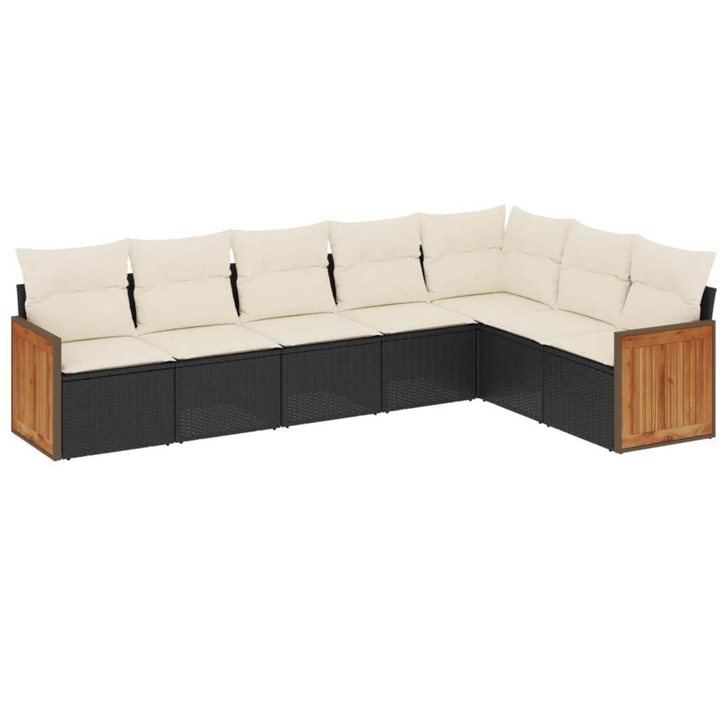 7-dijelni set vrtnih sofa od poliratana s jastucima crni