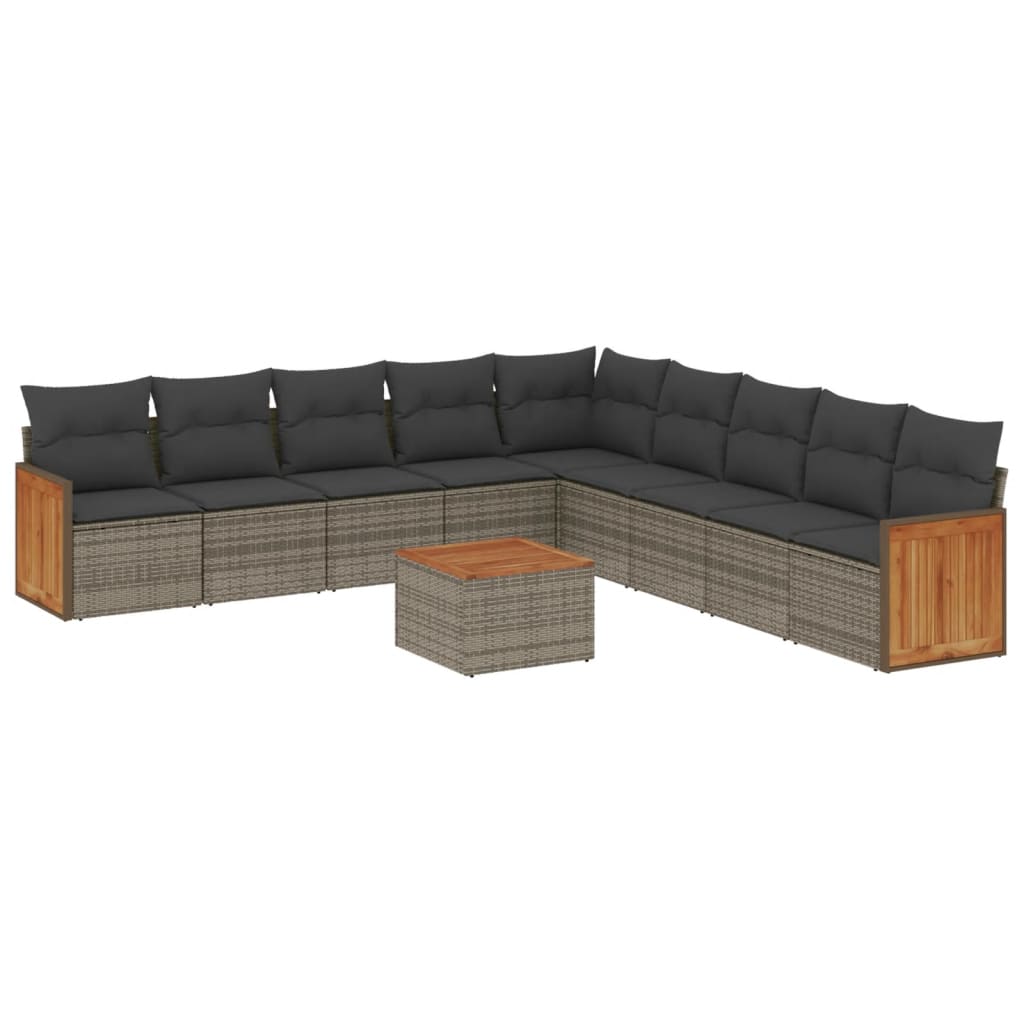 10-dijelni set vrtnih sofa od poliratana s jastucima sivi