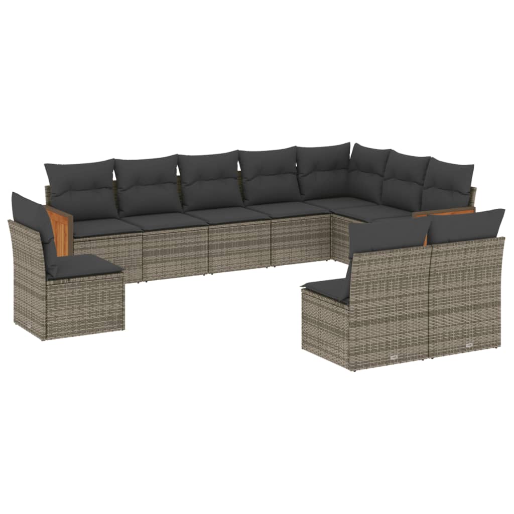 10-dijelni set vrtnih sofa od poliratana s jastucima sivi