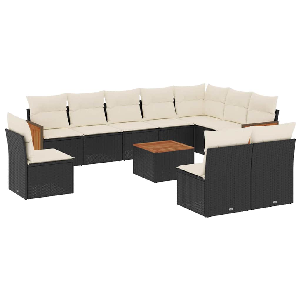 11-dijelni set vrtnih sofa od poliratana s jastucima crni