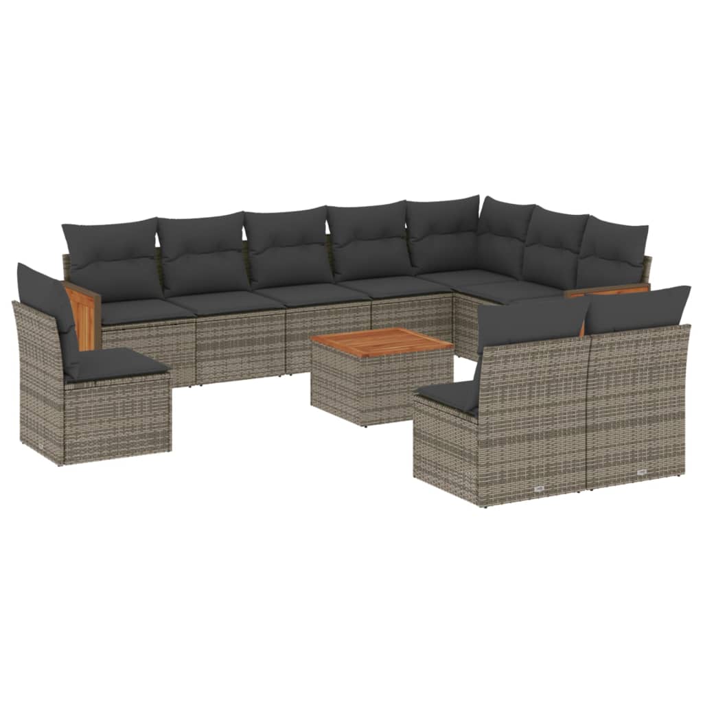 11-dijelni set vrtnih sofa od poliratana s jastucima sivi