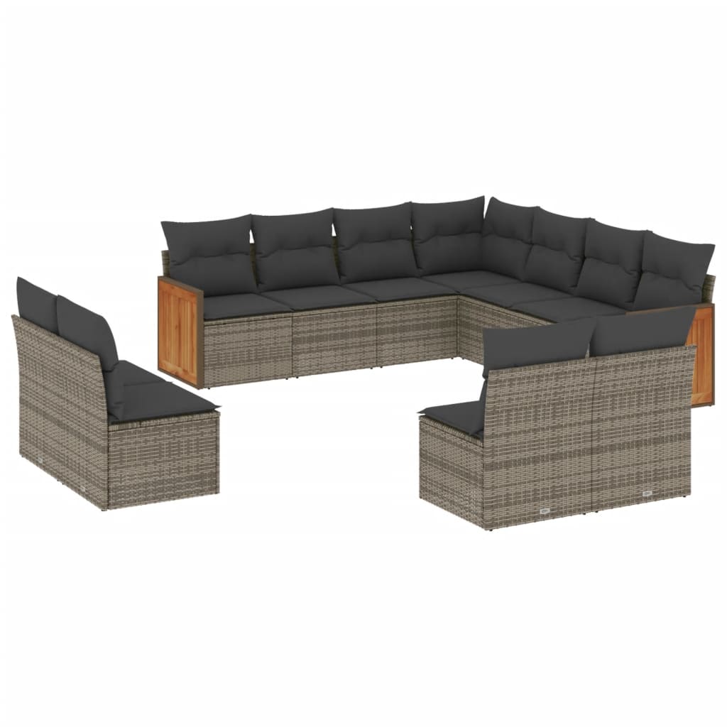 11-dijelni set vrtnih sofa od poliratana s jastucima sivi